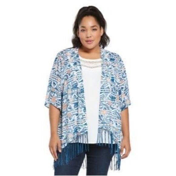 Disney Moana Womens Top Blue S Fringe Kimono Open Front - Picture 6 of 6